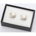 2 Tone Silver Metal Cufflinks - Oval Design